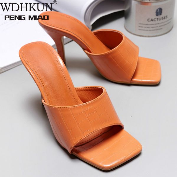 

slippers wdhkun 2021 summer european and american style office women's shoes stone pattern high heel square size 35-42 nknb, Black