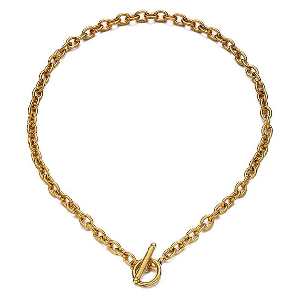 

pendant necklaces toggle clasp choker stainless steel minimalist ot buckle thick chain for women men hip hop jewelry, Silver