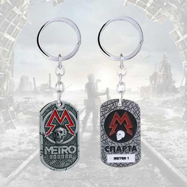 Keychains Jogo Metro Exodus 2033 Dog Tag Keychain Chaveiro Titular Chaveiro Neck Cadeia Colar De Moda Presente De Metal Jóias Para Homens Carros Sacos Pingente