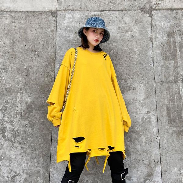 

women's hoodies & sweatshirts sweatshirt women full sleeve sudaderas mujer 2021 spring oversized hoodie yellow holes hollow out pullove, Black