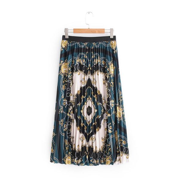 

skirts women pleated skirt printed navy blue satin velvet autumn spring long mid calf length drop ship sml 18octw3 elastic waist, Black