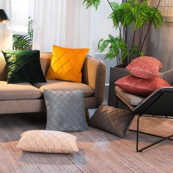 

pillow case plaid velvet simple cushion cover modern style soft comfortable solid color home decor for living room bedside