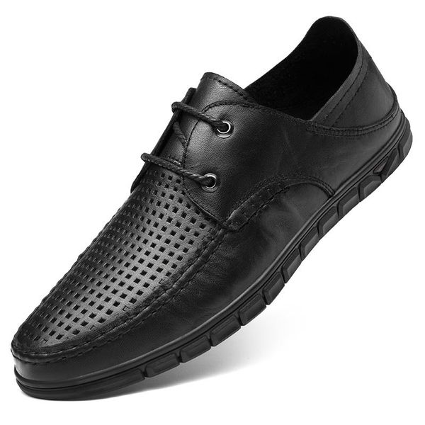 

luxury lace-up genuine leather casual shoes for men hand sewing optional punch or non-punch breathable men's dress, Black