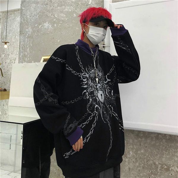 

men's hoodies & sweatshirts 2021 men turtleneck sweatshirt oversized winter couple pullover harajuku black gothic hoodie fashion patchw