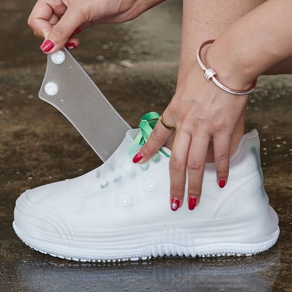 

rain boots rainy day non-slip waterproof thick wear-resistant thick ladies rain boot cover men pvc shoes cover for couple 211120, White;pink