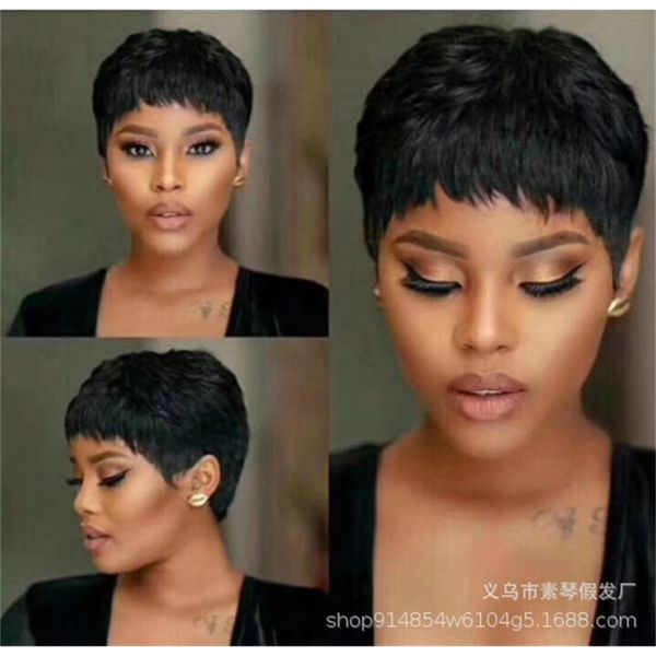 

quality high black selling wig with oblique bangs