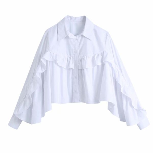 

fashion women cascading ruffle long sleeve shirt female white short blouse casual lady loose blusas s8737 women's blouses & shirts