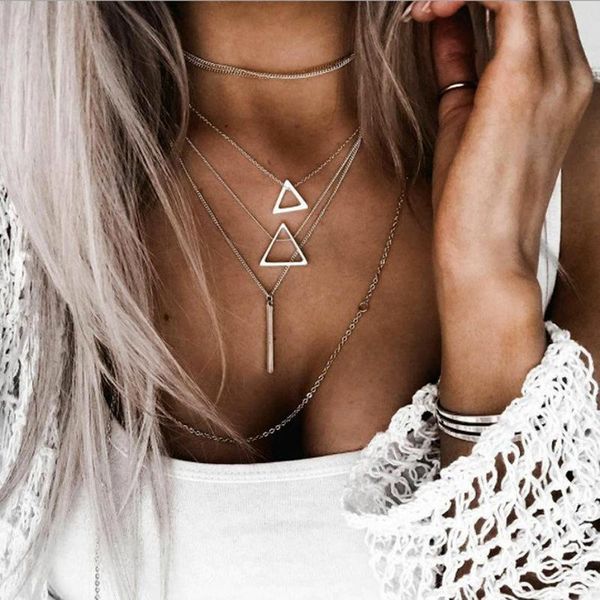 

pendant necklaces bohemian triangle geometric collar statement chain neckalce for women choker fashion jewelry accessories gifts, Silver