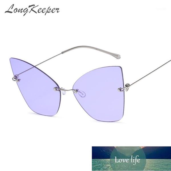 

sunglasses longkeeper rimless butterfly women retro cat eye sun glasses purple black oversized lentes de sol mujer1, White;black