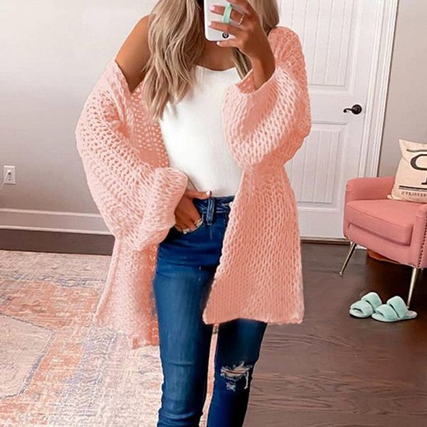 

women's knits & tees autumn hollow out sweater long knitted cardigan jacket casual loose lantern sleeve thin bohemian outerwear, White