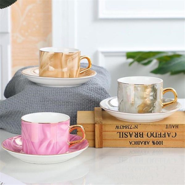 

mugs 200ml european style household set coffee cup elegant marble pattern ceramic mug with saucer