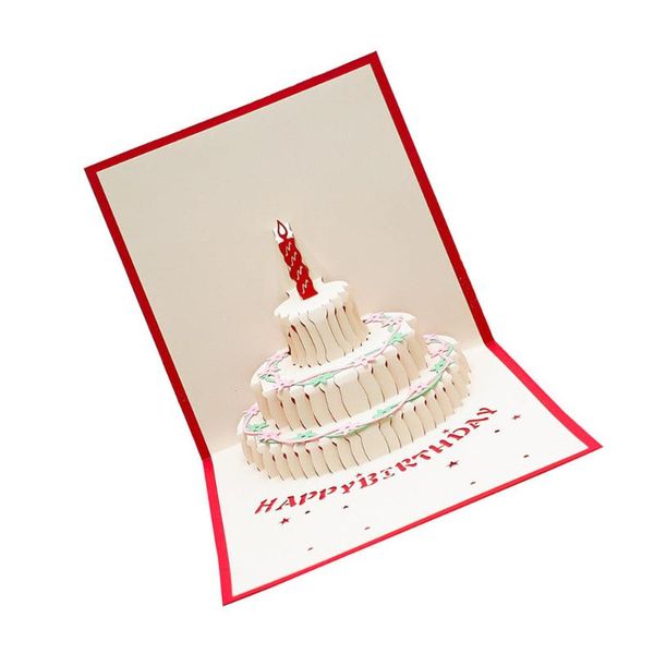 

greeting cards 2pcs 3d birthday cake handmade blessing (red)