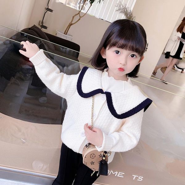 

jackets girls cardigan jacket 2021 autumn winter children knitted lapel sweater fashion outdoor kids casual clothing student coats, Blue;gray