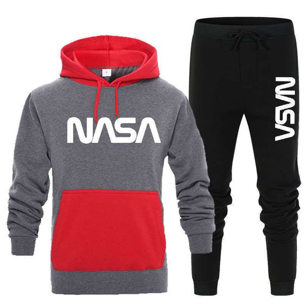 

nasa plush tracksuits men's suit splicing two piece casual sportswear wear, Gray