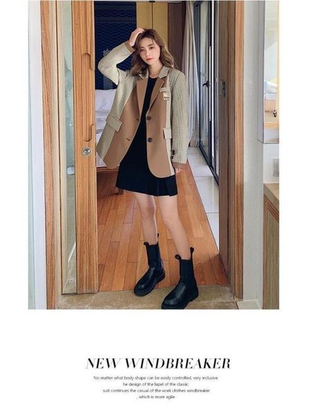 

women's jackets chic plaid casual small suit female 2021 autumn, Black;brown