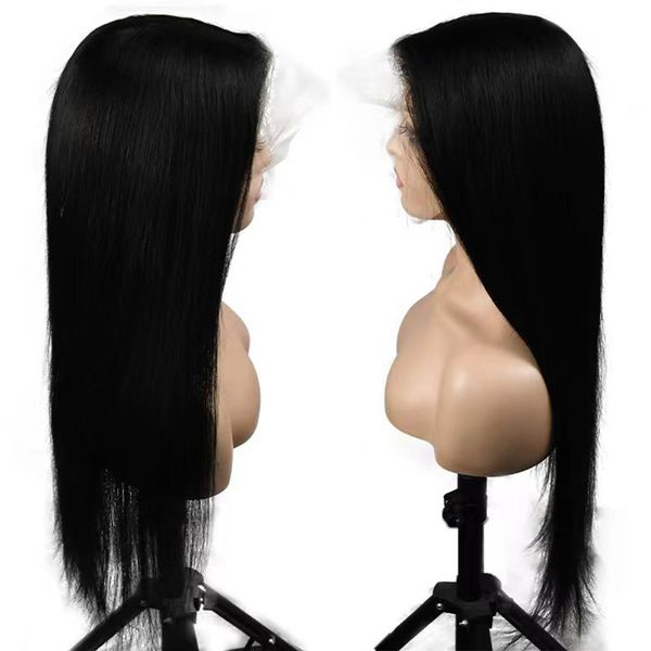 Натуральные черные полноценные волосы Hair Hair Front Fright 13x6 прямые парики 130% плотность Perruques de Cheveux Hustaines 18 20 22 24 26 дюймов по DHL CX895