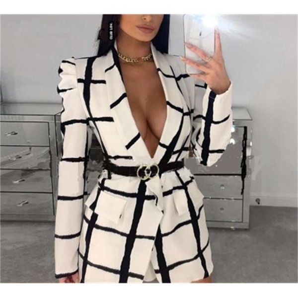 

plaid deep v-neck women autumn long sleeve women's suit coat fashion, Black;brown