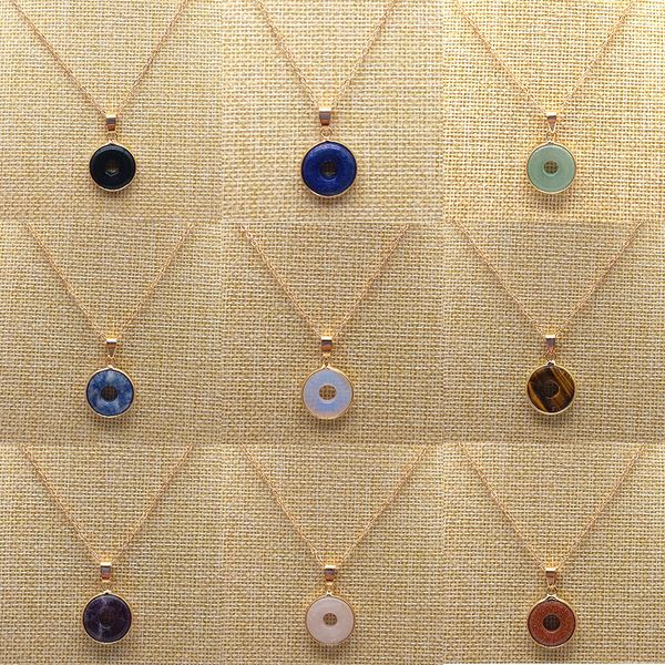 

fashion geometric natural stone necklaces gold plated peace buckle pink quartz amethyst necklaces for women jewelry, Silver