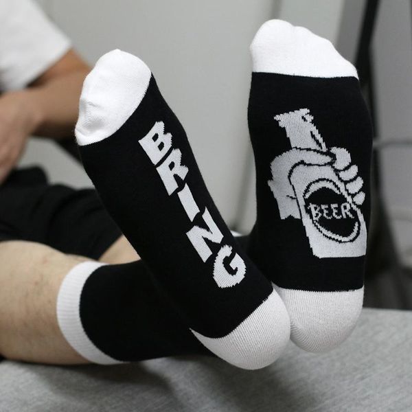 

men's socks men alphabet stitching cotton wine bottle pattern sports for funny novelty gifts in tube, Black
