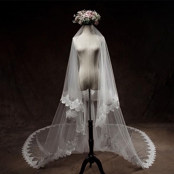 

bridal veils velos de novia 3 meters ivory sequins blings sparkling lace edge purfle long cathedral wedding, Black