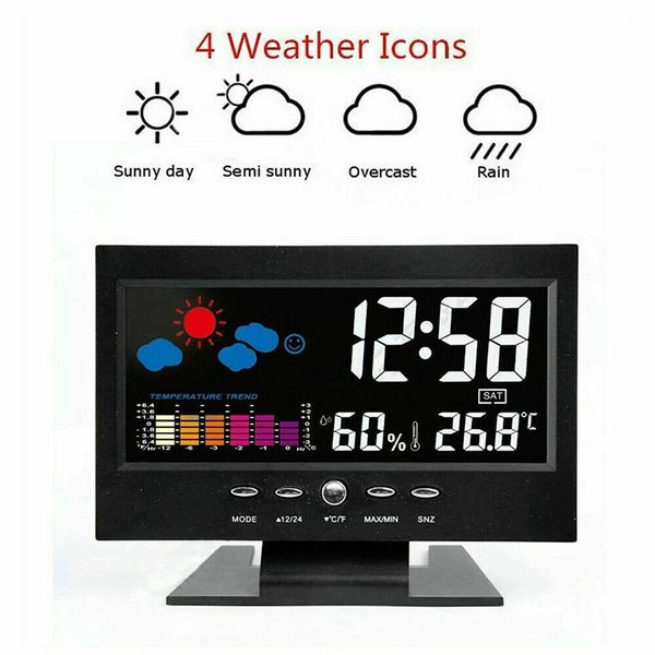 

led digital projection alarm clock loud snooze calendar weather color display humiture calendar voice-controlled weather clock