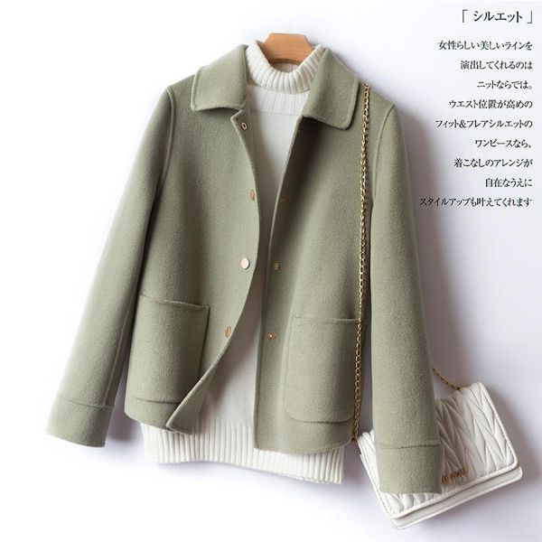 

women's wool & blends 100% pure coat 42021 autumn and winter double-sided lapel solid color, Black