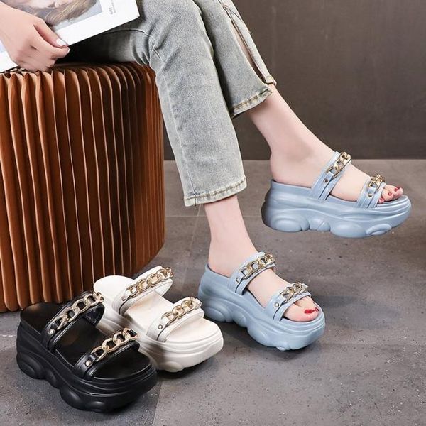 

slippers high-heeled shoes lady soft increased internal luxury slides slipers women platform comfort summer designer 2021 flat p, Black