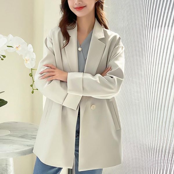 

women's suits & blazers ftlzz autumn office ladies blue double breasted blazer jacket women notched collar windproof solid color casual, White;black