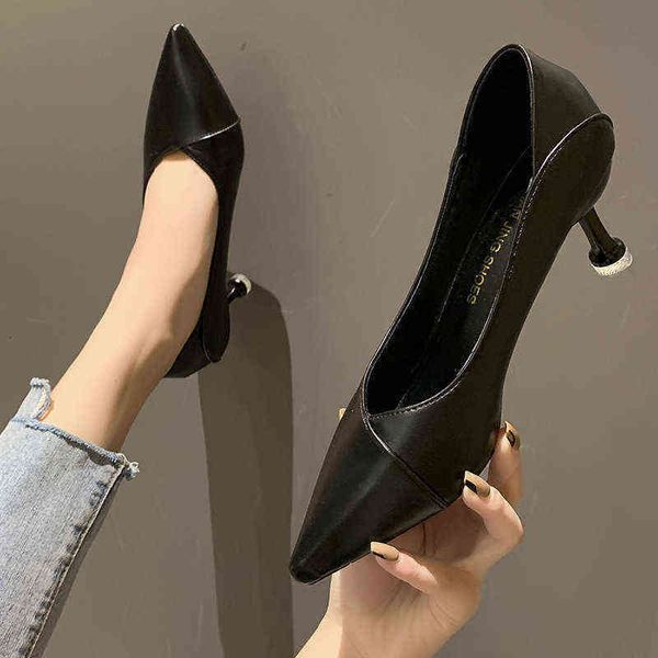 

kukusingle shoe women's 2021 spring and autumn pointed thin heel black shallow mouth high heels two wear profsional work sho