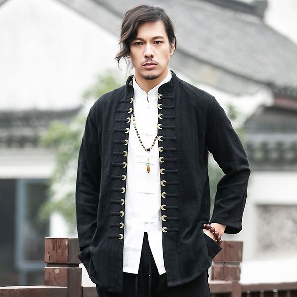 

traditional chinese clothing hanfu men cotton linen tang suit copper buckle jackets online chinese store kung fu clothes 11482, Red