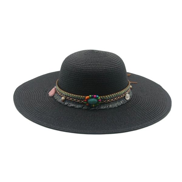 cappelli da sole casual cowboy occidentale cintura cintura cappelli di paglia a tesa larga 11 cm primavera estate round top bianco nero cappelli estivi da spiaggia all'aperto