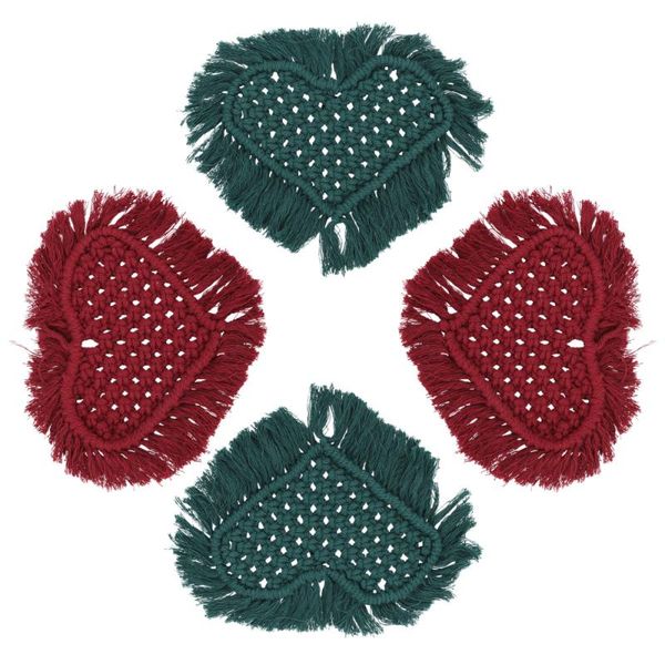 

mats & pads 4pcs elegant woven heart-shaped cup mat manual tassel coffee