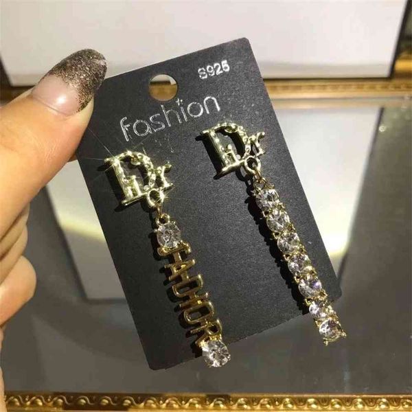 

special offer 2021 luxury designer jewelry earring net red letter asymmetric diamond earrings with 925 silver needle earrings, Golden;silver