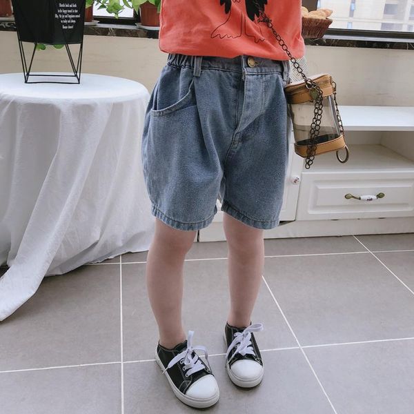 

shorts 2021 summer 2-10 year old children kids comfortable elastic pants casual jeans boys girls loose solid color denim, Black