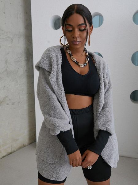 

women's jackets rmsfe 2021 autumn and winter fashion women solid color long sleeve hooded cardigan casual simple daily pocket coat, Black;brown
