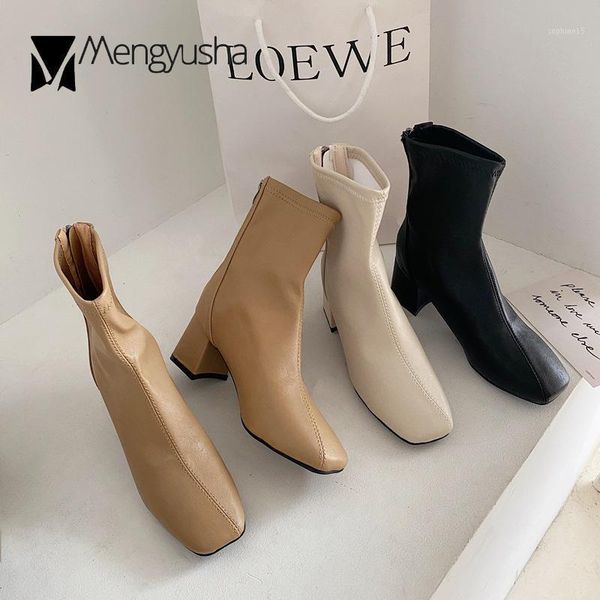 

boots celebrity slim bare botas mujer soft pu leather winter shoes women sewing square toe riding girls high heels work booties1, Black