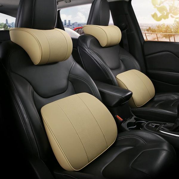 

seat cushions kkysyelva leather car neck pillow set memory foam auto headrest lumbar supports cushion universal back pillows accessories