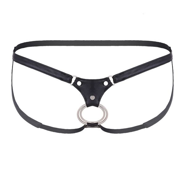 

iefiel male mens lingerie open back and hollow out jockstrap low rise bikini g-string underwear with metal rings, Black;white