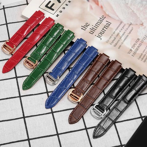 

watch bands genuine leather strap 14x8mm 16x9mm 18x11mm 20x12mm 22x14mm colors watchband with folding buckle for de chain, Black;brown