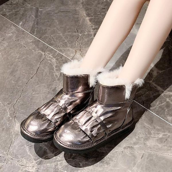 

boots 2021 fashion women's shoes all-match winter women casual flats round toe plus velvet warm snow botas mujer, Black