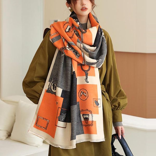 

scarves luxury winter scarf women cashmere wraps design horse print warm shawl blanket for ldaies female thick bufanda stoles, Blue;gray
