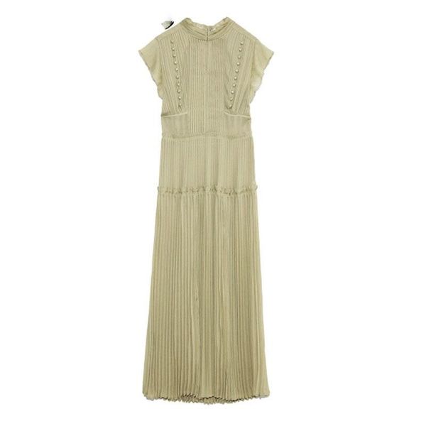 

casual dresses 2021 spring pleated drawstring slim waist elegant fresh high women dress hollow out, Black;gray
