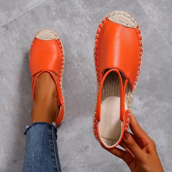 

sandals lace-up women's spring and summer fashion style flat straw fisherman shoes solid color casual slippers, Black