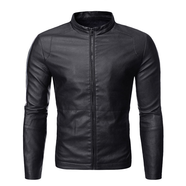 

men's fur & faux flocking winter thick zipper inside men pu leather jacket, Black