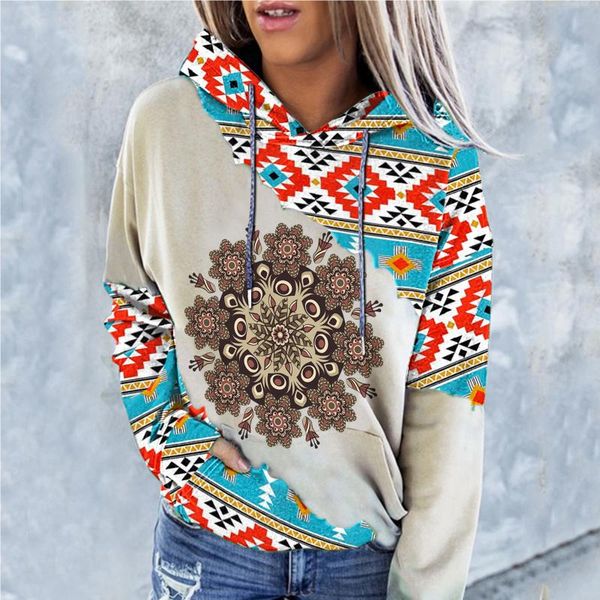 

women's hoodies & sweatshirts sweatshirt womens western ethnic print hoodie casual long sleeve shirt pullover vintage mulheres sweetshi, Black