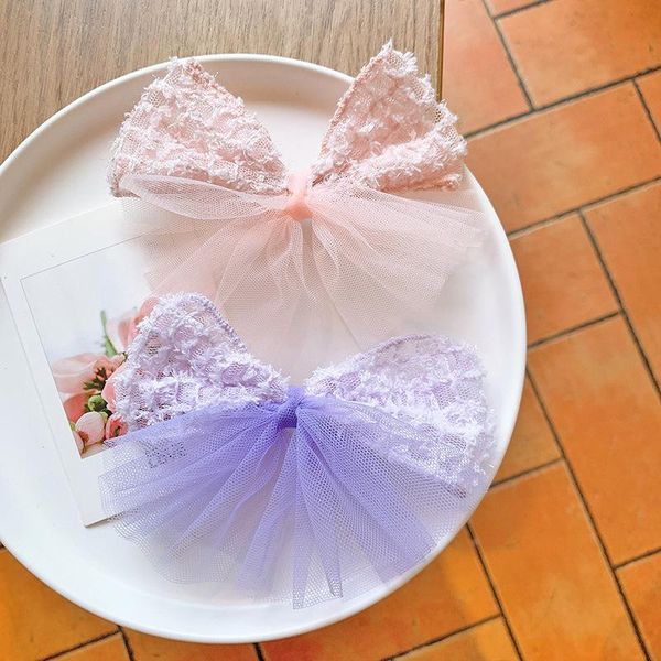 

hair accessories korean style girls lace bow hairpin cute baby net yarn side clip headdress for children fashion, Slivery;white