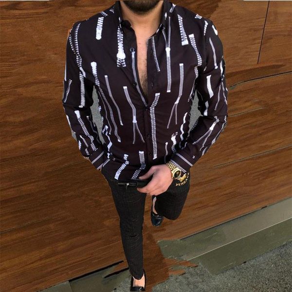 

men's casual shirts fashion black striped 2021 autumn tide slim fit long sleeve men shirt clothes man vintage printed, White;black
