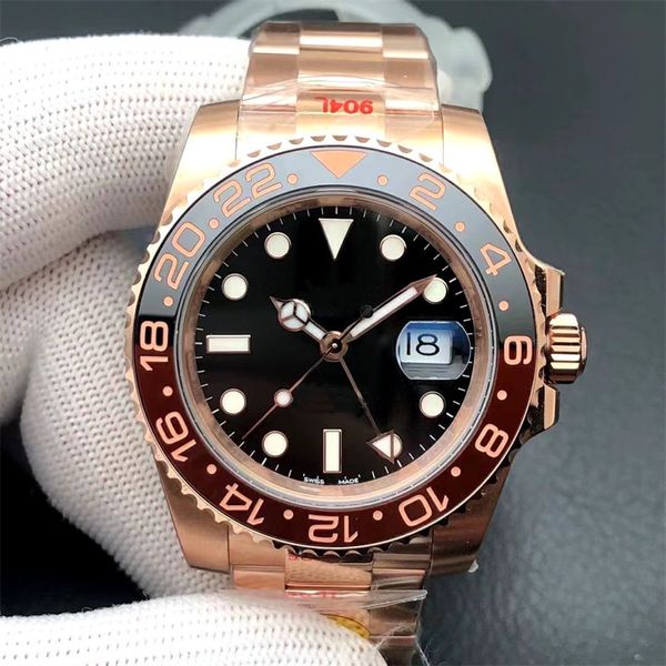 

men's watch fully automatic ceramic word ring machine sapphire glass three bead steel belt safety buckle 40mm, Slivery;brown