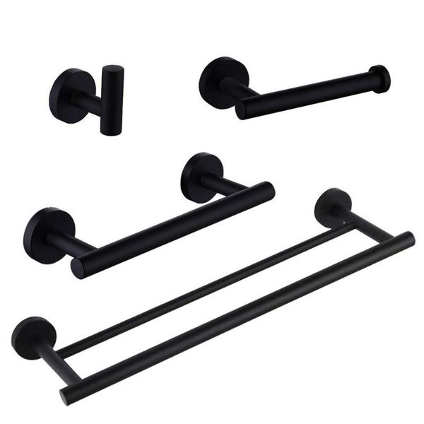 

bath accessory set 9 inch towel bar matte black bathroom sets 4pcs toilet roll paper holder wall robe hook brushed gold double rods ring