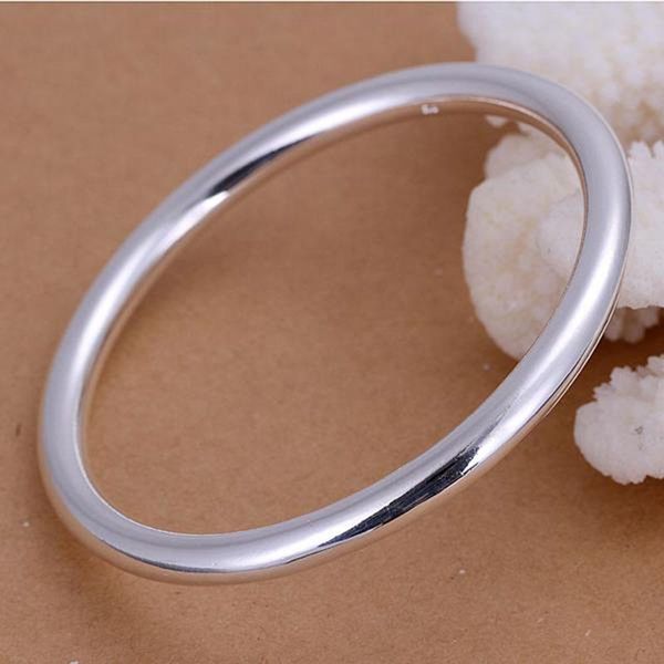 

bangle simple bracelets for women fashion 925 sterling silver jewelry dress accessories charm smooth round gifts, Black